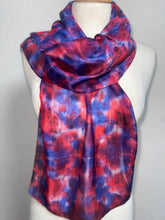 Load image into Gallery viewer, Hand Dyed Silk Neck Scarf in Scarlet, Marine Blue, White by Designer Silk Artist
