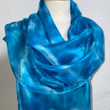 Load image into Gallery viewer, Hand Dyed Long Silk Scarf in Shades of Sky Blue to Light Navy
