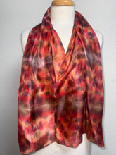 Load image into Gallery viewer, Hand Dyed Silk Neck Scarf in Cherry Red Grey Brown by Designer Silk Artist

