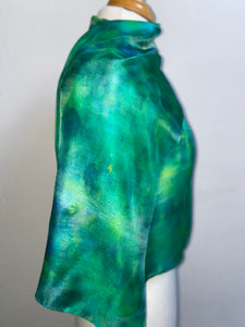 Hand Dyed Silk Neck Scarf in Green & Navy