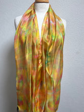 Load image into Gallery viewer, Hand Dyed Long Silk Scarf in Orange Lemon Coral Green Stripes by Designer Silk Artist

