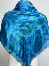 Load image into Gallery viewer, Hand Dyed Square Silk Scarf in Blues, Teal, Cobalt, Azure, Jade

