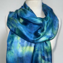 Load image into Gallery viewer, Hand Dyed Long Silk Scarf in Blue Azure Jade Ultramarine by Designer Silk Artist
