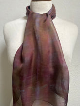 Load image into Gallery viewer, Hand Dyed Silk Neck Scarf in Burgundy Brown Grey
