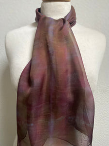 Hand Dyed Silk Neck Scarf in Burgundy Brown Grey