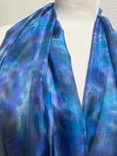 Load image into Gallery viewer, Hand Dyed Long Silk Scarf in Blue Purple Turquoise Grey by Designer Silk Artist
