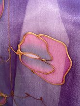 Load image into Gallery viewer, Sweet Pea Design Long Scarf : Hand Painted Silk in Pink Purple Copper
