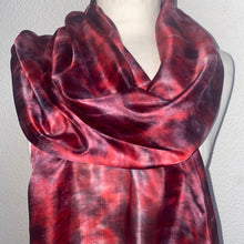 Load image into Gallery viewer, Hand Dyed Long Silk Scarf in Red, Black, Burgundy
