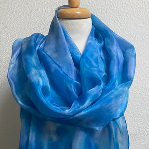 Hand Dyed Long Silk Scarf in Cool Blues