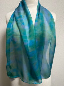 Hand Dyed Silk Neck Scarf in Jade Green Turquoise Grey