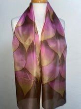 Load image into Gallery viewer, Flames Design Long Silk Scarf in Brown, Pink, Copper
