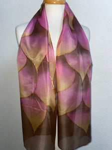 Flames Design Long Silk Scarf in Brown, Pink, Copper