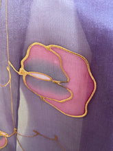 Load image into Gallery viewer, Sweet Pea Design Long Scarf : Hand Painted Silk in Pink Purple Copper
