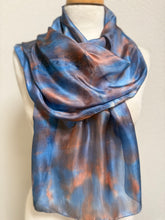 Load image into Gallery viewer, Hand Dyed Silk Small Neck Scarf in Dark Turquoise Caramel Brown by Designer Silk Artist
