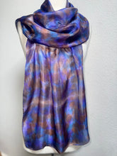 Load image into Gallery viewer, Hand Dyed Long Silk in Brown Purple Blue by Designer Silk Artist
