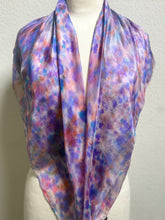 Load image into Gallery viewer, Hand Dyed Square Silk Scarf in Purple Pink Lilac Blue Taupe
