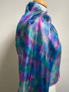 Hand Dyed Silk Neck Scarf in Multi Blues Pink Jade