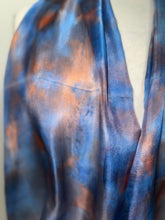 Load image into Gallery viewer, Hand Dyed Silk Small Neck Scarf in Dark Turquoise Caramel Brown by Designer Silk Artist
