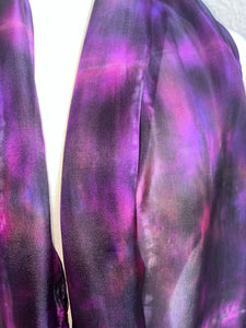 Hand Dyed Long Silk Scarf in Shades of Pink Purple Black