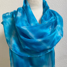 Load image into Gallery viewer, Hand Dyed Long Silk Scarf in Shades of Sky Blue to Light Navy
