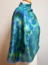 Load image into Gallery viewer, Hand Dyed Silk Neck Scarf in Teal, Apple Green, Blue by Designer Silk Artist
