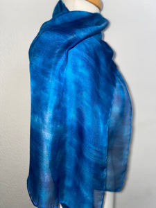 Hand Dyed Silk Neck Scarf in Azure Ultramarine Blues