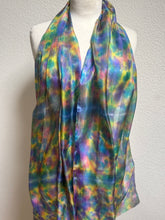 Load image into Gallery viewer, Hand Dyed Long Silk Scarf in Cottage Garden Colours by Designer Silk Artist
