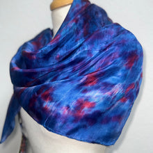 Load image into Gallery viewer, Hand Dyed Square Silk Scarf in Blue Navy Red
