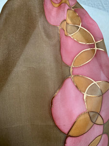 Bubbles Hand Painted Silk Neck Scarf in Brown Red Copper