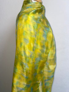 Hand Dyed Long Silk Scarf in Golden Yellow Lime Aqua