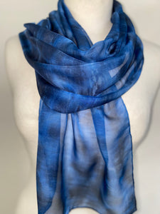 Hand Dyed Silk Neck Scarf in Black Denim Blues