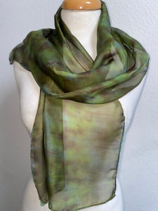 Hand Dyed Silk Neck Scarf in Khaki Green Brown