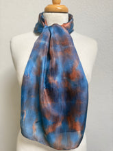 Load image into Gallery viewer, Hand Dyed Silk Small Neck Scarf in Dark Turquoise Caramel Brown by Designer Silk Artist
