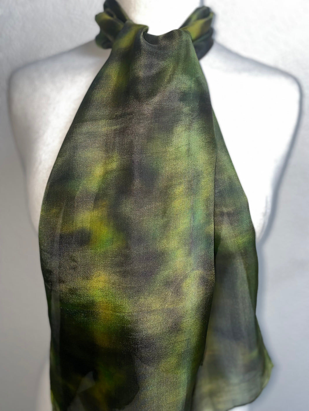 Hand Dyed Silk Neck Scarf in Forest Green Apple Lime