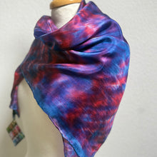 Load image into Gallery viewer, Hand Dyed Square Silk Scarf in Blues Dark Red
