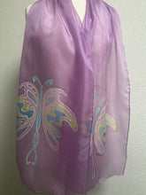 Load image into Gallery viewer, Butterfly Design X Long Silk Scarf in Orchid Pink : Hand Painted Silk
