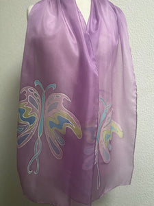 Butterfly Design X Long Silk Scarf in Orchid Pink : Hand Painted Silk