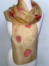 Load image into Gallery viewer, Sweet Peas Design Silk Neck Scarf in Red &amp; Caramel : Hand Painted Silk
