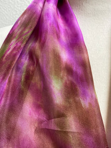 Hand Dyed Silk Neck Scarf in Brown Purple Green