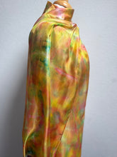 Load image into Gallery viewer, Hand Dyed Long Silk Scarf in Orange Lemon Coral Green Stripes by Designer Silk Artist
