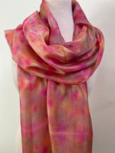 Load image into Gallery viewer, Hand Dyed Long Silk Scarf in Pink Peach Green Grey
