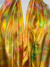 Load image into Gallery viewer, Hand Dyed Long Silk Scarf in Orange Lemon Coral Green Stripes by Designer Silk Artist
