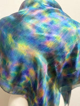 Load image into Gallery viewer, Hand Dyed Square Silk Scarf in Blue Multicolour
