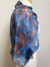 Load image into Gallery viewer, Hand Dyed Silk Small Neck Scarf in Dark Turquoise Caramel Brown by Designer Silk Artist
