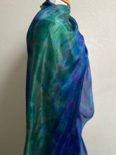 Load image into Gallery viewer, Hand Dyed Long Silk Scarf in Shades of Cobalt Navy Jade
