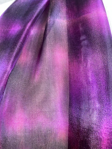 Hand Dyed Long Silk Scarf in Shades of Pink Purple Black