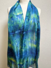 Load image into Gallery viewer, Hand Dyed Long Silk Scarf in Blue Azure Jade Ultramarine by Designer Silk Artist
