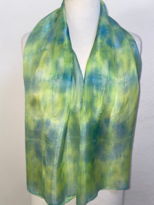 Hand Dyed Silk Neck Scarf in Green Teal