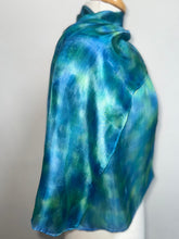 Load image into Gallery viewer, Hand Dyed Silk Neck Scarf in Teal, Apple Green, Blue by Designer Silk Artist
