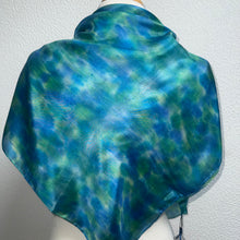 Load image into Gallery viewer, Hand Dyed Square Silk Scarf in Blue Teal Turquoise Jade Green
